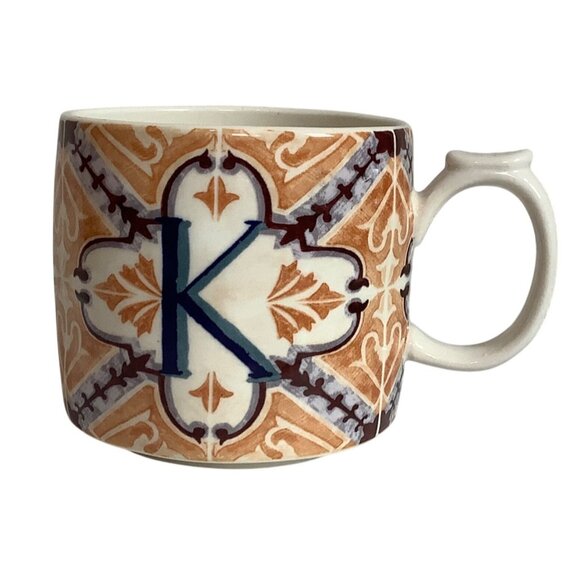 Anthropologie Monogram K Mug Moroccan-Inspired Tile Pattern Ceramic 3.75" - Picture 1 of 7